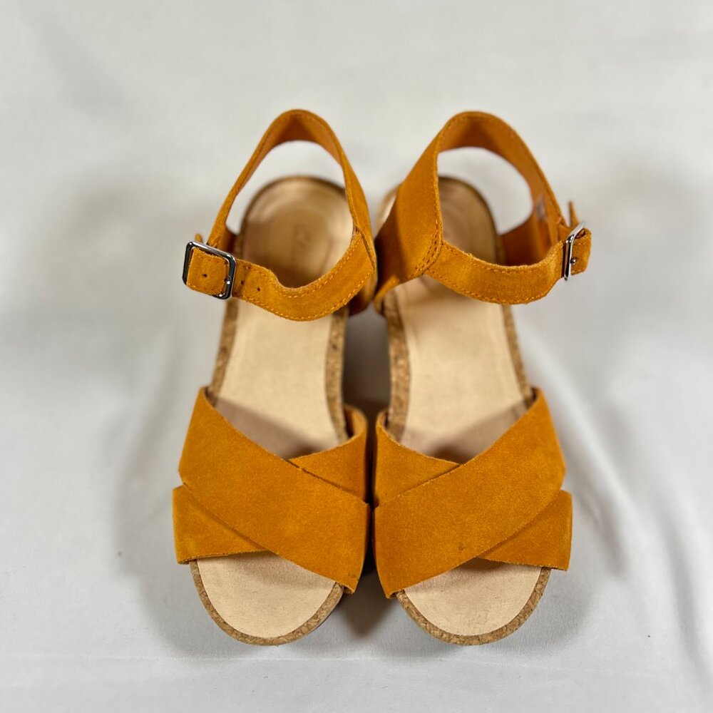 Clarks Orange Suede Wedge Sandals - Picture 7 of 12